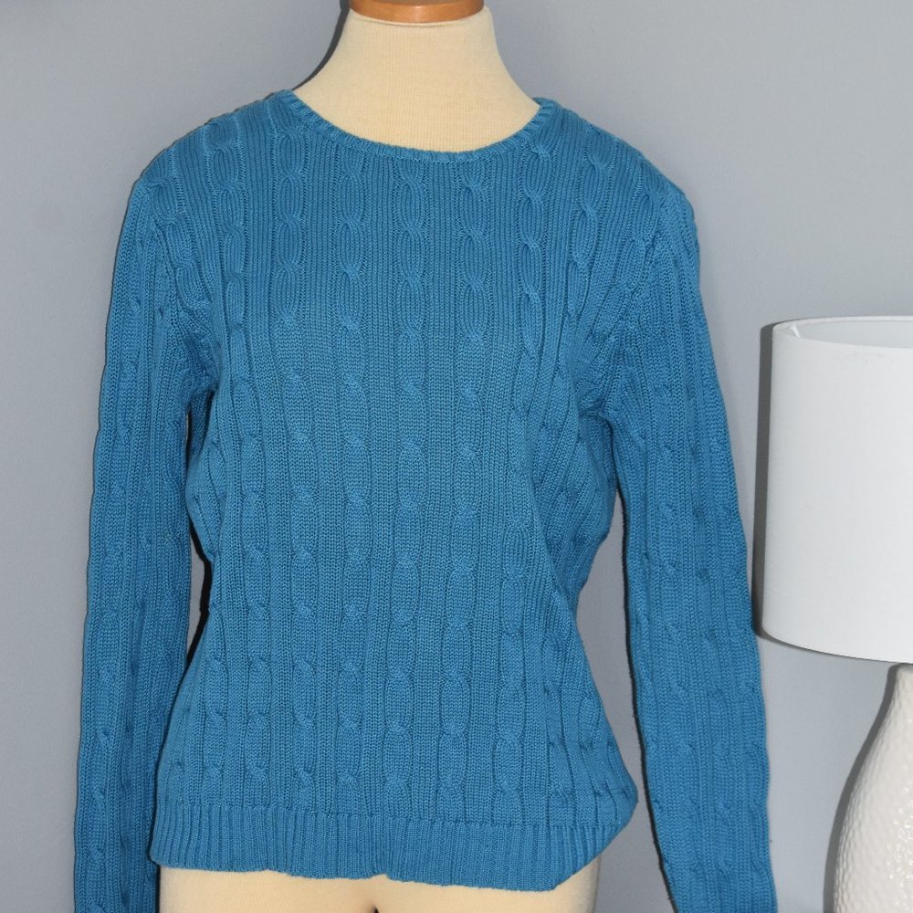 Jones New York Signature Turquoise Blue Cable Knit Crew Neck Sweater (Size M)